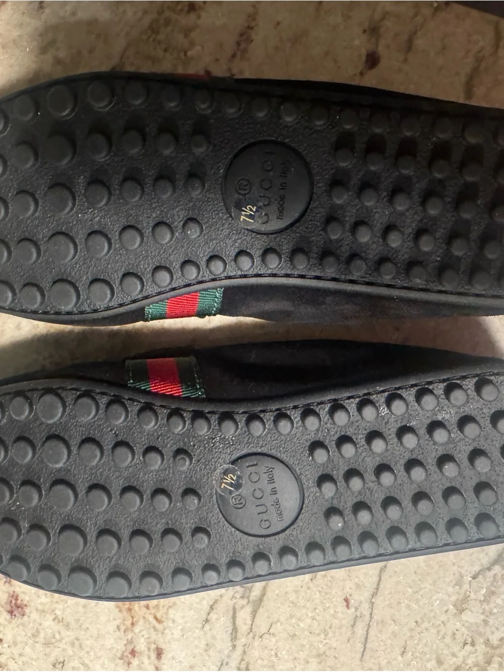 Gucci Black Suede Loafers with Red & Green Web Stripe